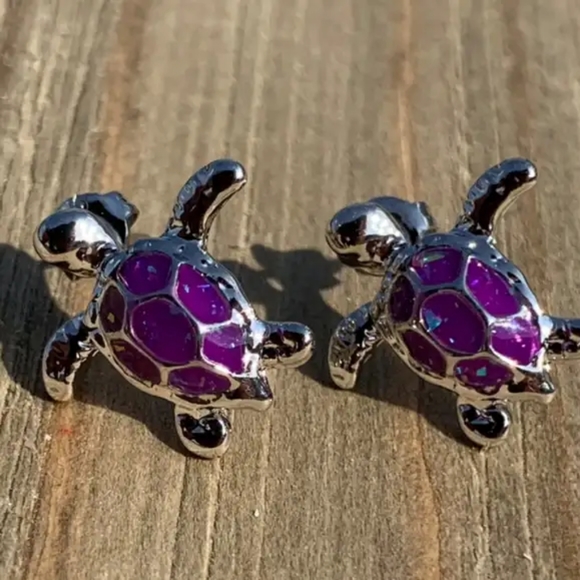 Perfect Purple Fire Opal Sea Turtle Earrings - Picture 4 of 6